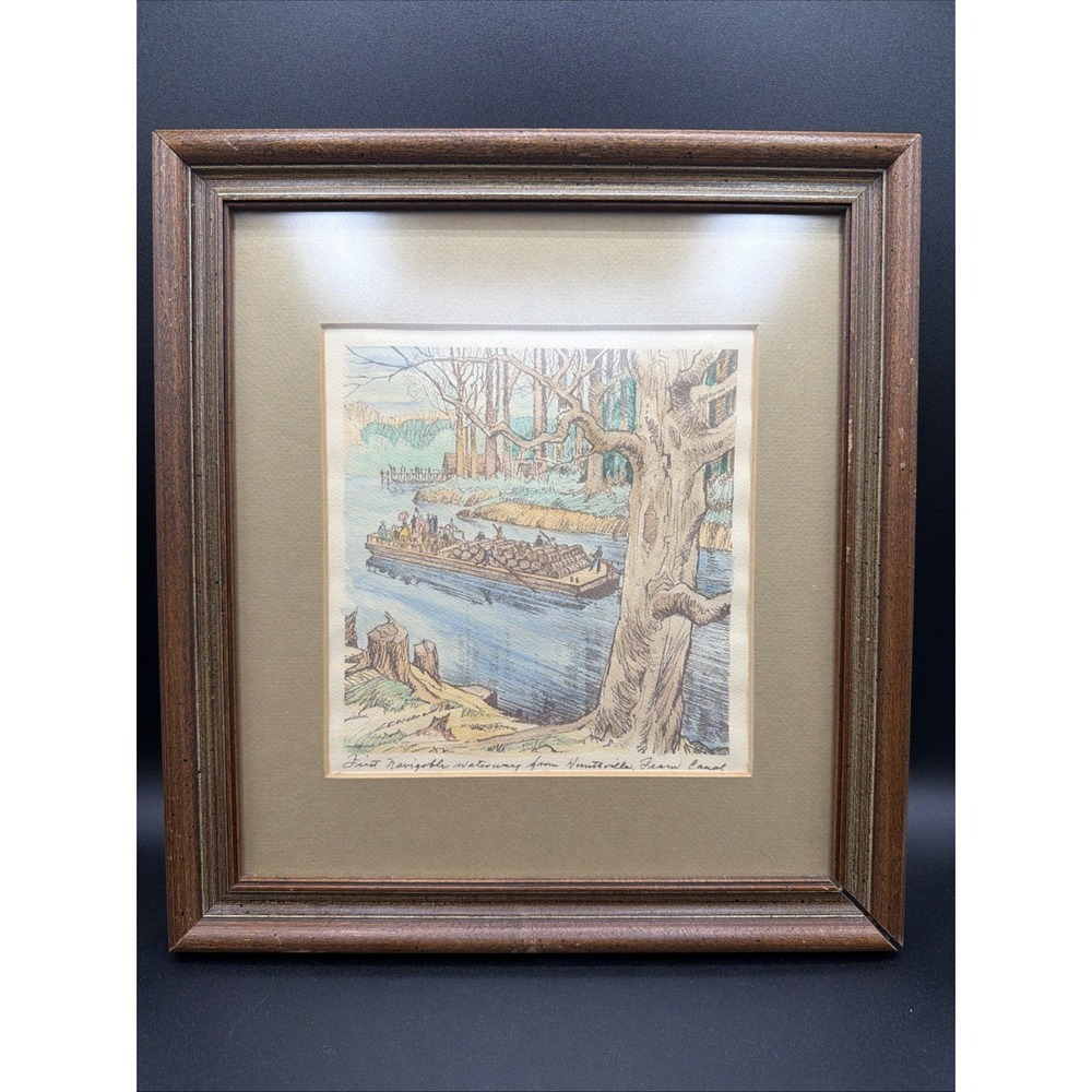 VTG Alabama Artist CE Monroe Hand Tinted Print Huntsville Fearn's Canal 12x12